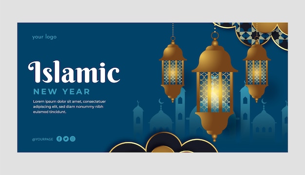 Vecteur gratuit modèle de bannière de nouvel an islamique avec lampes