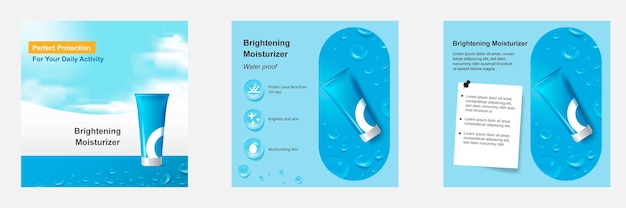 Modèle de bannière de publication de médias sociaux cosmétiques goutte d'eau réaliste bleu pour l'arrière-plan d'affichage du produit