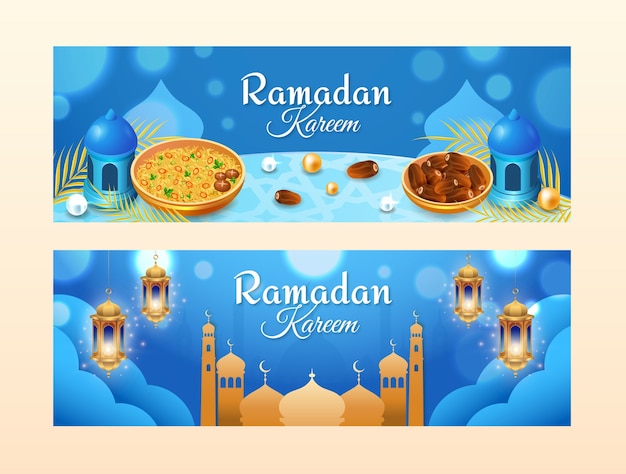 Vecteur gratuit modèle de bannière réaliste pour la célébration islamique du ramadan