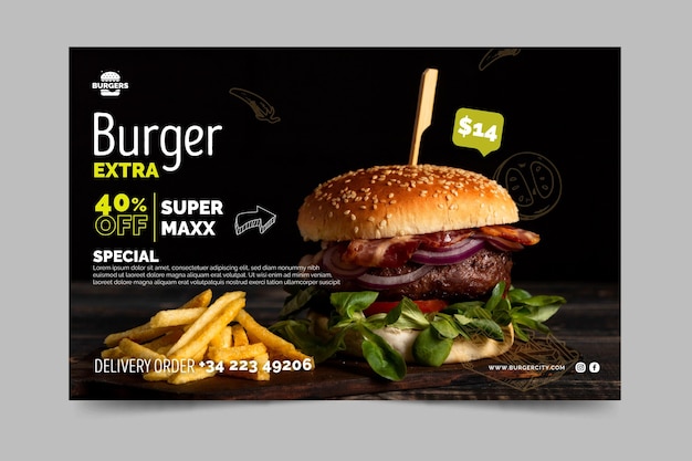 Vecteur gratuit modèle de bannière de restaurant burgers