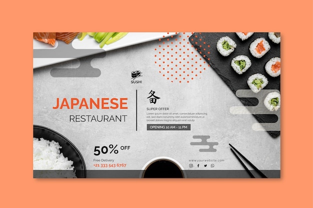 Vecteur gratuit modèle de bannière de restaurant japonais