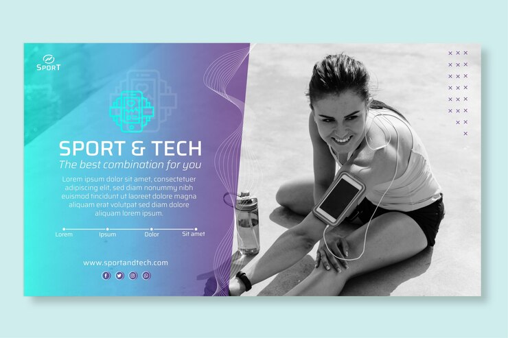 Vecteur gratuit modèle de bannière sport et technologie