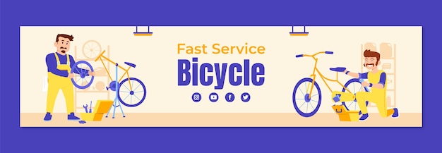 Vecteur gratuit modèle de bannière de twitch plat pour les magasins de vélos