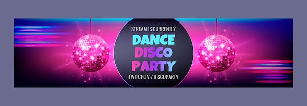 Vecteur gratuit modèle de bannière de twitch réaliste pour les médias sociaux de la fête disco