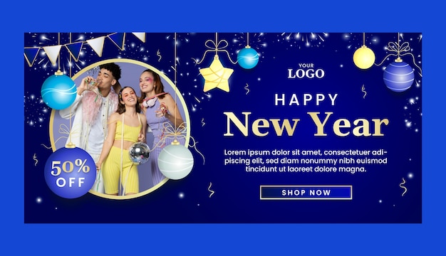 Modèle de bannière de vente de célébration du nouvel an