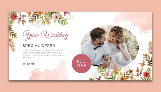 Vecteur gratuit modèle de bannière de vente de célébration de mariage floral