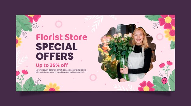 Modèle de bannière de vente de concept de fleuriste