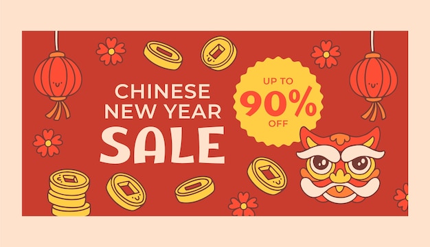 Vecteur gratuit modèle de bannière de vente dessiné à la main pour la célébration du nouvel an chinois