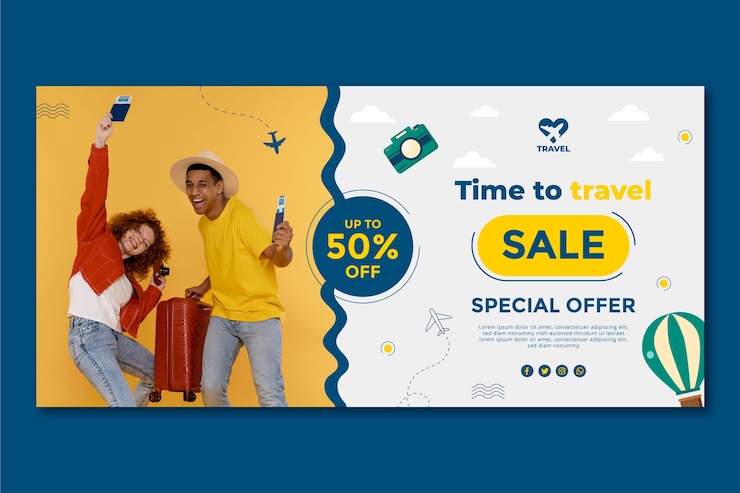 Vecteur gratuit modèle de bannière de vente d'entreprise d'agence de voyage