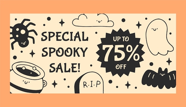 Vecteur gratuit modèle de bannière de vente halloween dessiné à la main