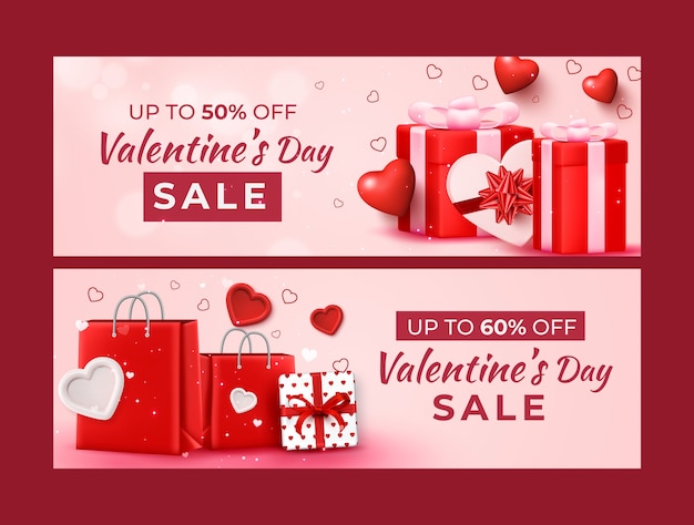 Vecteur gratuit modèle de bannière de vente horizontale de célébration de la saint valentin plat