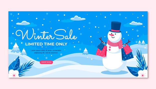 Modèle de bannière de vente horizontale hiver plat