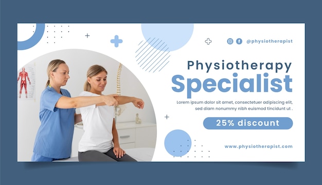 Vecteur gratuit modèle de bannière de vente horizontale de physiothérapeute plat