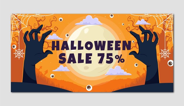 Vecteur gratuit modèle de bannière de vente horizontale plat halloween