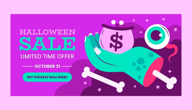 Modèle De Bannière De Vente Horizontale Plat Halloween