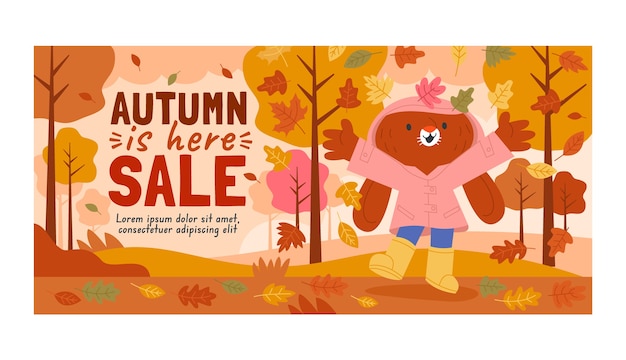 Vecteur gratuit modèle de bannière de vente horizontale plate pour la célébration de la saison d'automne