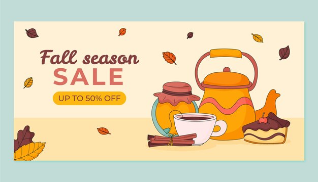 Modèle de bannière de vente horizontale plate pour la saison d'automne