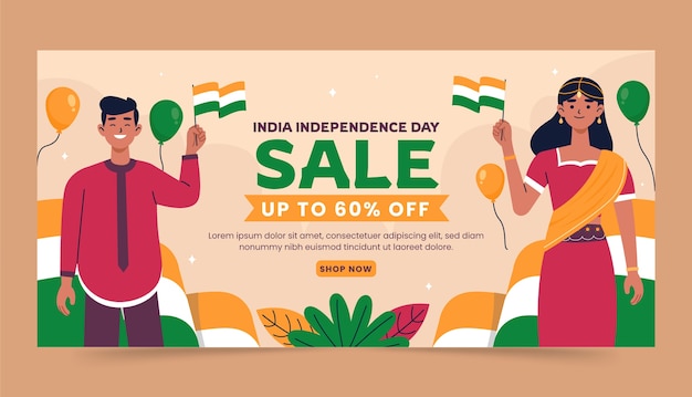 Modèle De Bannière De Vente Horizontale Pour La Célébration De La Fête De L'indépendance De L'inde