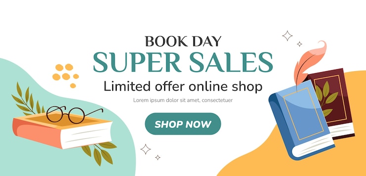 Vecteur gratuit modèle de bannière de vente horizontale pour la célébration de la journée mondiale du livre
