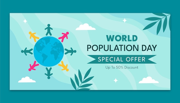Vecteur gratuit modèle de bannière de vente horizontale pour la sensibilisation à la journée mondiale de la population