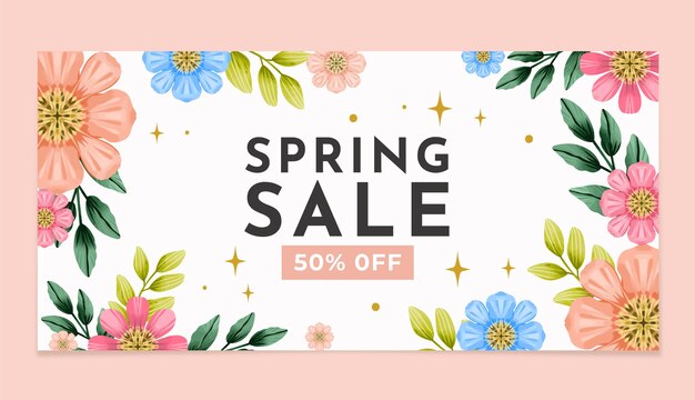 Modèle de bannière de vente horizontale printemps aquarelle