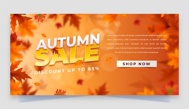 Modèle de bannière de vente horizontale réaliste pour la célébration de l'automne