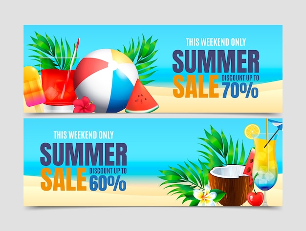 Vecteur gratuit modèle de bannière de vente horizontale réaliste pour la saison estivale