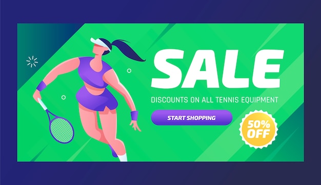 Vecteur gratuit modèle de bannière de vente horizontale de sport et d'activité de tennis