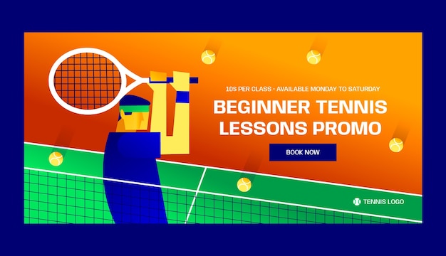 Vecteur gratuit modèle de bannière de vente horizontale de sport et d'activité de tennis