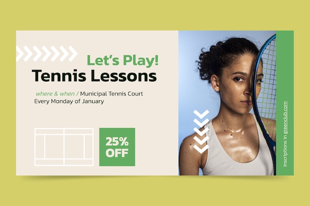 Vecteur gratuit modèle de bannière de vente horizontale de tennis plat