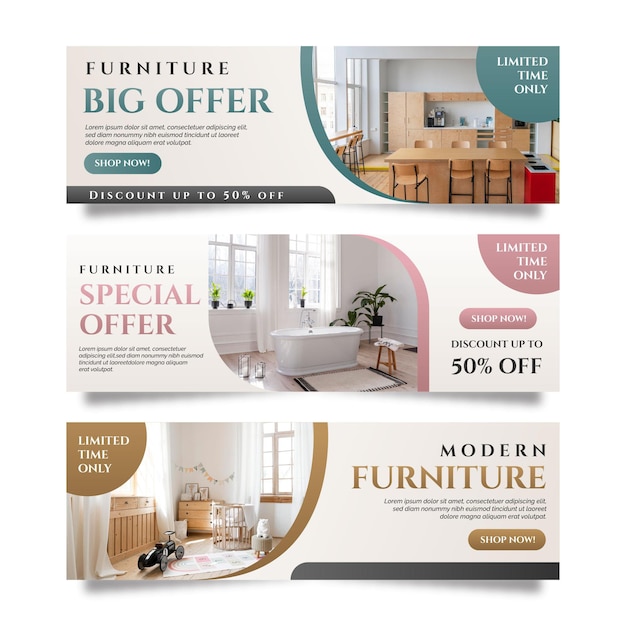 Vecteur gratuit modèle de bannière de vente de meubles