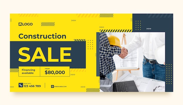 Vecteur gratuit modèle de bannière de vente pour le domaine de la construction