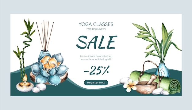 Modèle De Bannière De Vente De Retraite De Yoga Aquarelle