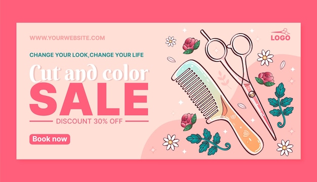 Vecteur gratuit modèle de bannière de vente de salon de beauté dessiné à la main