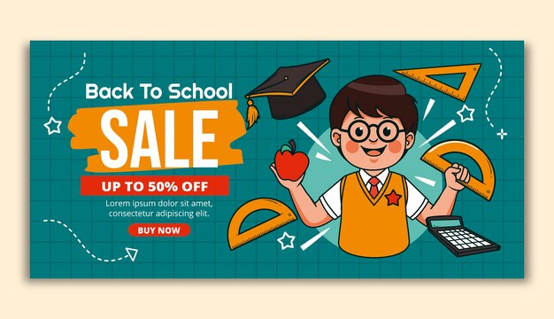 Modèle de bannière de vente scolaire dessiné à la main