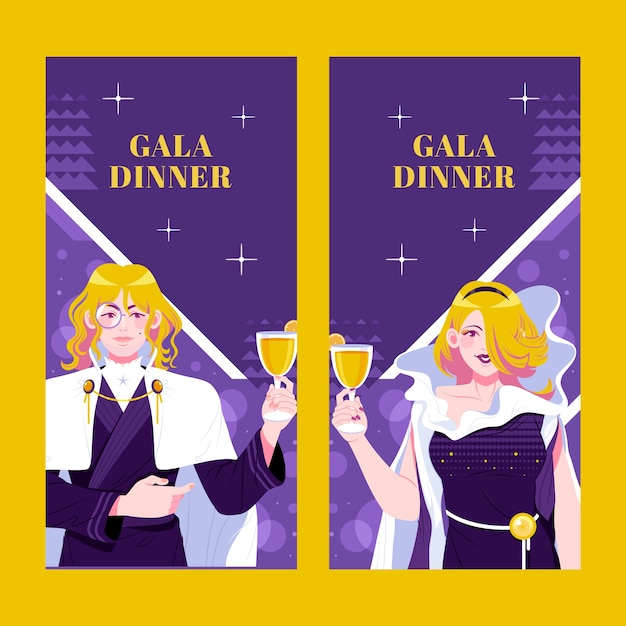 Vecteur gratuit modèle de bannière verticale dessinée à la main pour un dîner de gala élégant