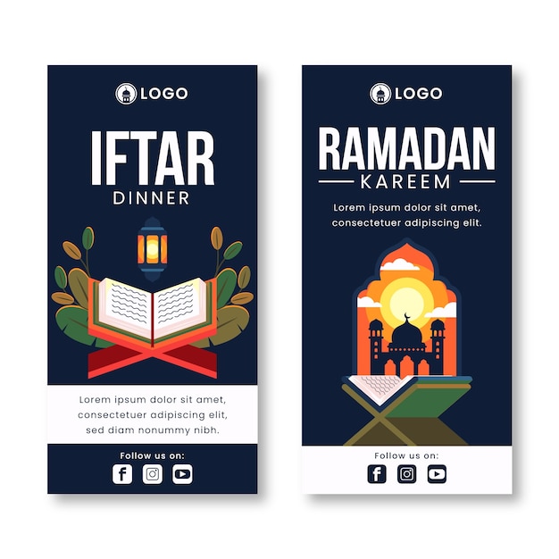 Vecteur gratuit modèle de bannière verticale plate pour la célébration du ramadan