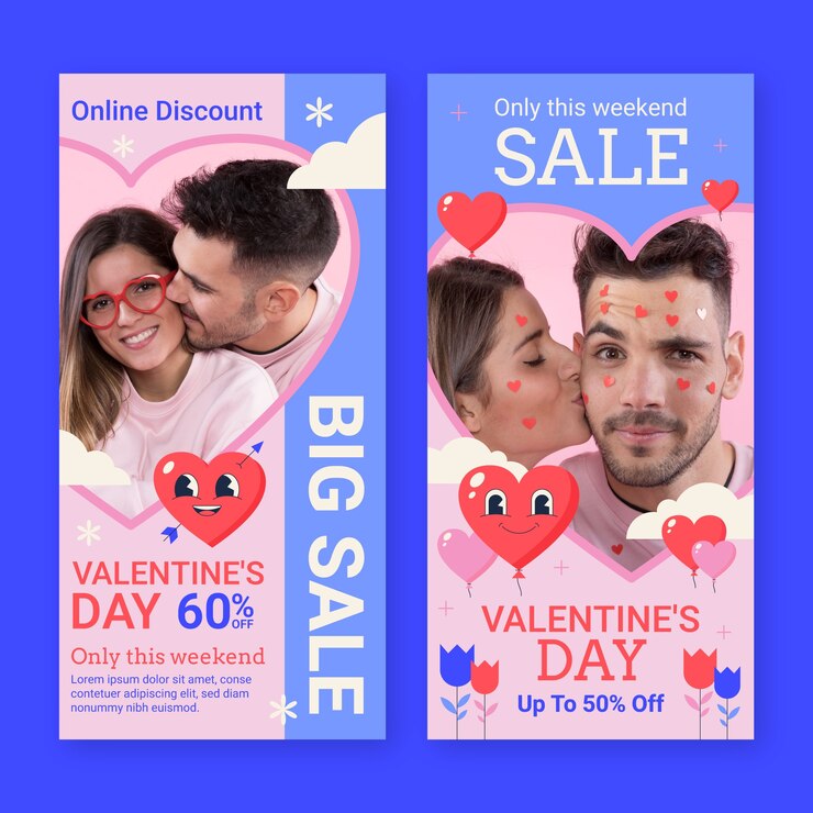 Vecteur gratuit modèle de bannière verticale plate pour la célébration de la saint-valentin