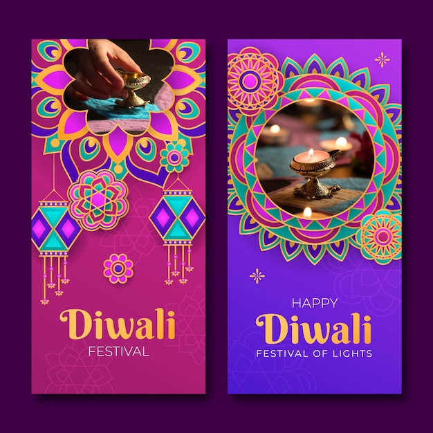 Modèle de bannière verticale pour la célébration du festival de Diwali