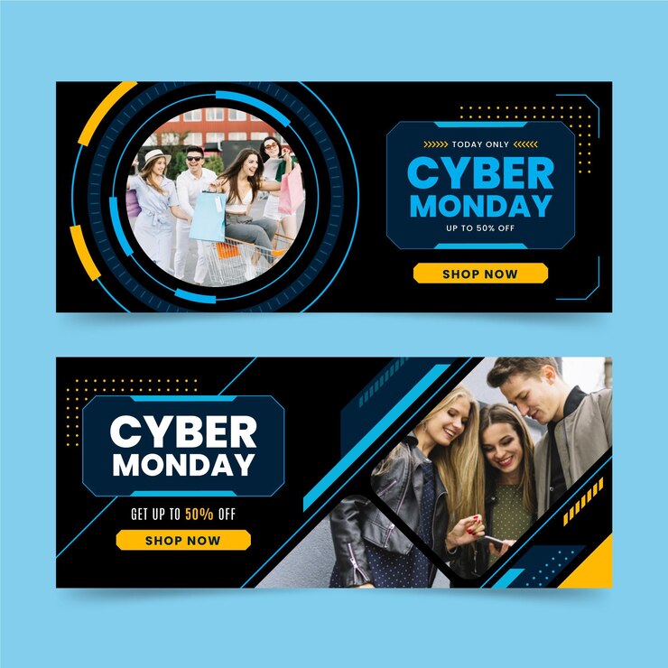 Vecteur gratuit modèle de bannières design plat cyber lundi