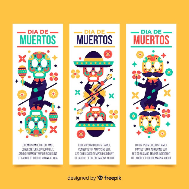 Modèle De Bannières Pour Le Design Plat Día De Muertos