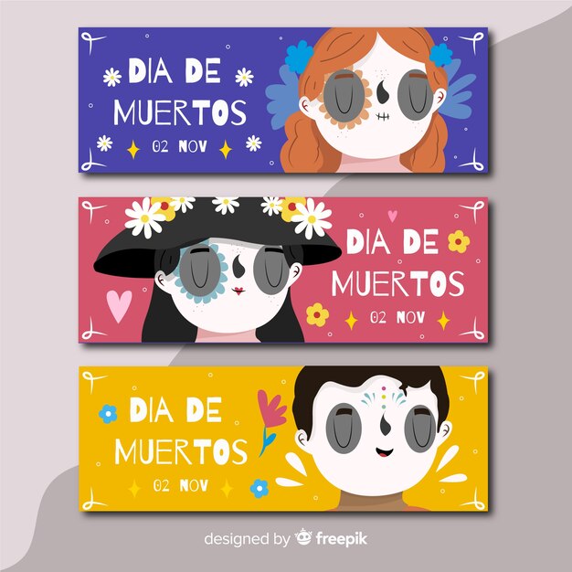 Modèle De Bannières Pour Le Design Plat Día De Muertos