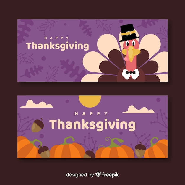 Modèle De Bannières Pour Le Thanksgiving Design Plat