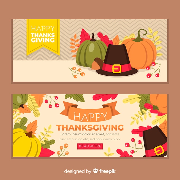 Modèle De Bannières Pour Le Thanksgiving Design Plat