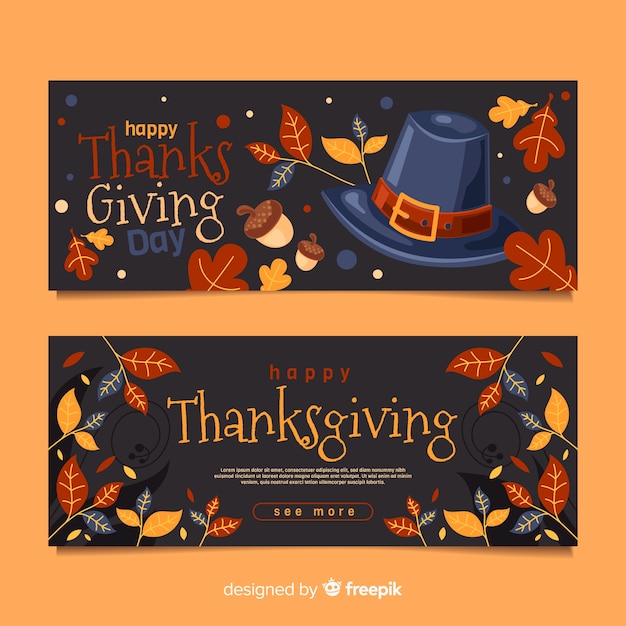 Modèle De Bannières Pour Le Thanksgiving Design Plat