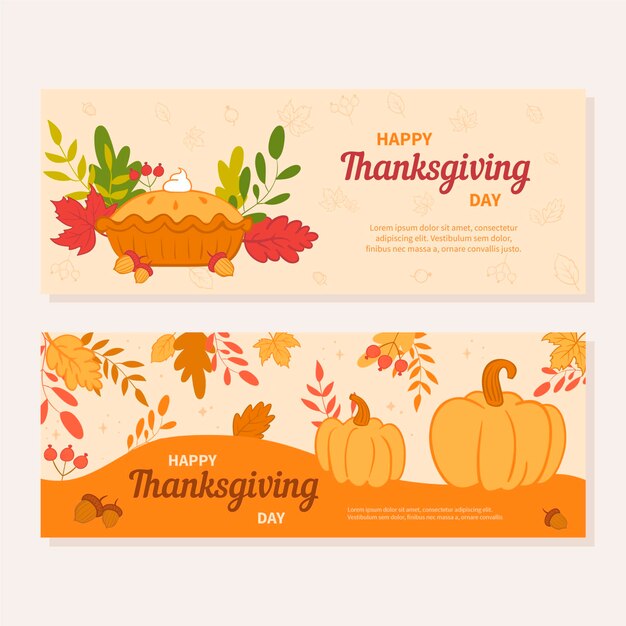 Modèle de bannières de Thanksgiving dessiné à la main