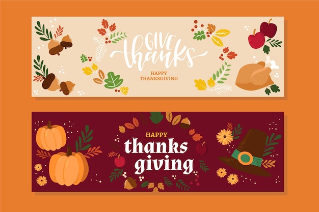 Vecteur gratuit modèle de bannières de thanksgiving dessinés à la main