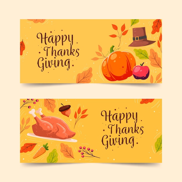 Vecteur gratuit modèle de bannières de thanksgiving dessinés à la main