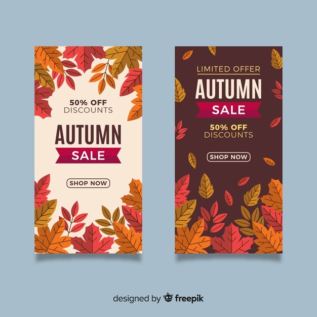 Modèle de bannières de vente automne plat