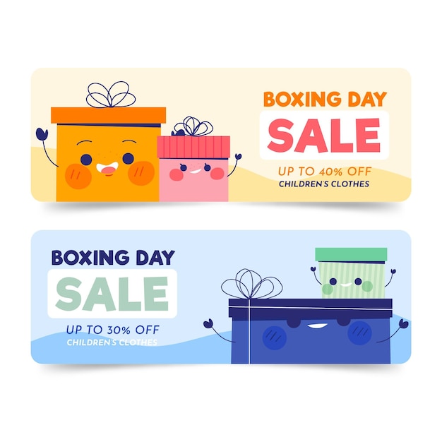 Modèle de bannières de vente de jour de boxe dessinés à la main
